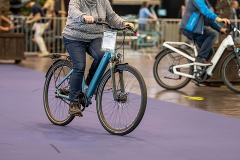 Test drives of new bikes at the public trade fair Fahrrad Essen, in the halls of Messe Essen,