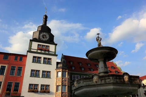 Town Hall and Fountain on the Market Square, Rudolstadt, Saalfeld-Rudolstadt District, Thuringia,