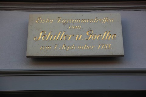 Sign at Schillerhaus in Rudolstadt, Saalfeld-Rudolstadt District, Thuringia, Germany