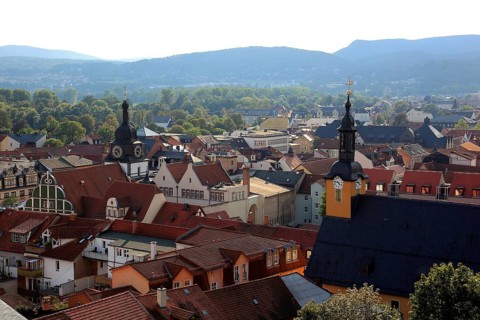 View of the city from Heidecksburg, Rudolstadt, Saalfeld-Rudolstadt district, Thuringia, Germany