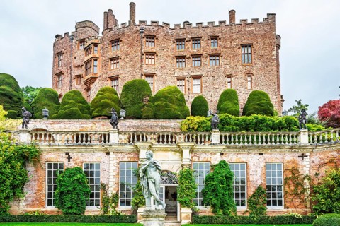 Autumn colors over Powis Castle and Garden, Welshpool, Powys, Wales, UK