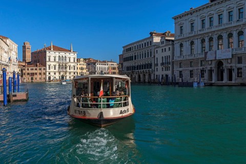 Palaces on the Grand Canal and a Traghetto, Venice, Veneto, Italy