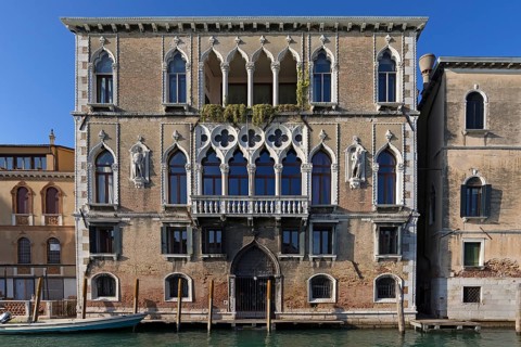 Historic façade of the Palazzo Loredan dell'Ambasciatore on the Grand Canal, Venice, Veneto, Italy