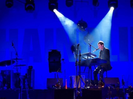 Musician Hans-Jürgen Buchner, performance with his group Haindling, here at the Plassenburg concert