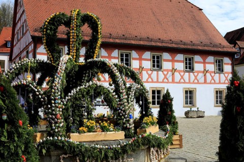 Easter fountain in Heiligenstadt, Franconian Switzerland, Bamberg district, Upper Franconia,