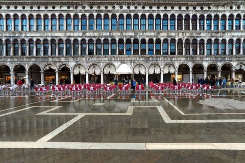 Empty St. Mark's Square when it rains, Venice, Veneto, Italy