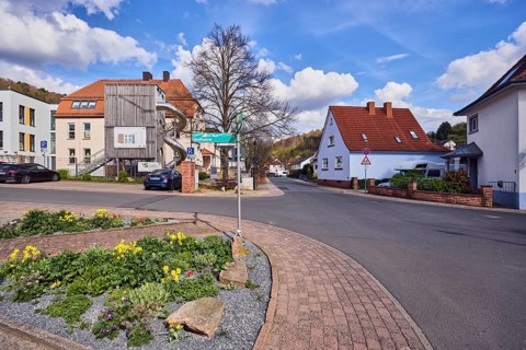 Residential development, Catholic kindergarten St. Michael, slide, roads, sidewalk, flower bed,