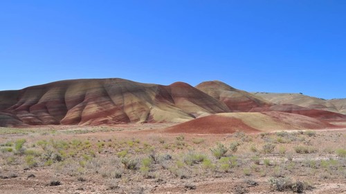 Painted Hills Landscape with Red and Yellow Hills and Clear Blue Sky, John Day Fossil Beds National