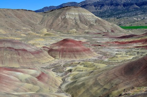 Impressive hilly landscape in natural colors, John Day Fossil Beds National Monument, Painted Hills