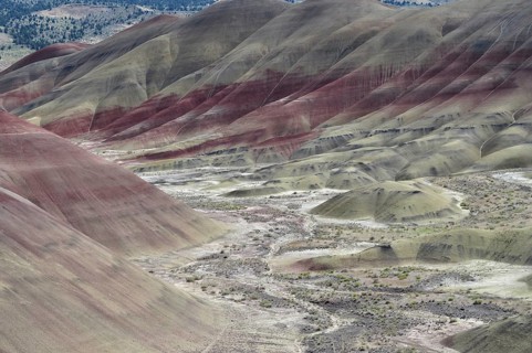 Detailed view of colorful hills with bright shades of red and yellow, natural formations, John Day