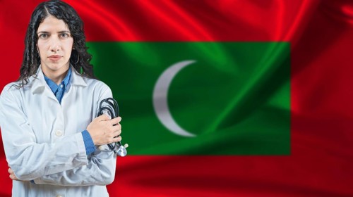 Maldivian national health system, Medical professional on Maldives flag background