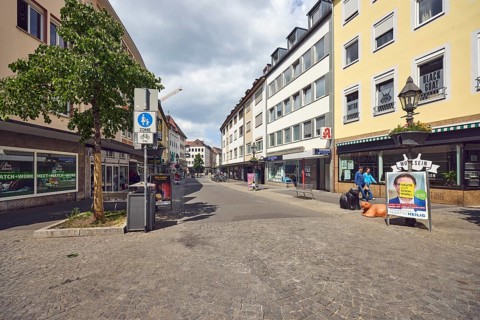 Pedestrian zone, general architecture, houses, residential buildings and commercial buildings,