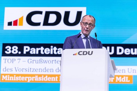 38th Federal Party Congress of the CDU of Germany in Stuttgart. Federal Chancellor Friedrich Merz.