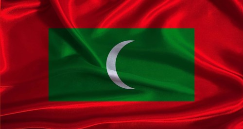 Maldives flag with cloth textured background. National flag of Maldives with realistic texture