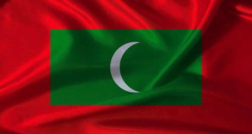 National flag of Maldives with cloth texture. Maldives flag with realistic texture background