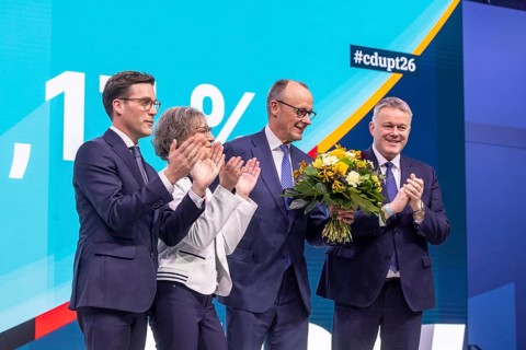 38th Federal Party Congress of the CDU of Germany in Stuttgart. Federal Chancellor Friedrich Merz