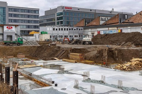 Construction site for the new central mosque in Feuerbach. The mosque association of the