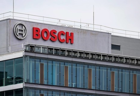 Bosch company building in Feuerbach. Façade with company logo. Stuttgart, Baden-Württemberg,