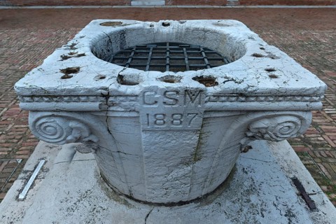 Historic fountain from 1887 in the courtyard of the cloister of the Madonna dell'Orto parish