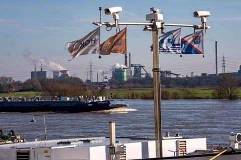 Backdrop of the HKM steelworks, Krupp-Mannesmann steel mill, blast furnaces, gasometer, coking