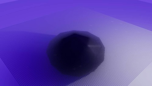 3D geometric pattern of a purple illustration featuring a central twist in a grid-like structure