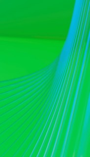 Dynamic abstract image of curved blue lines against a vibrant green background, creating a visually