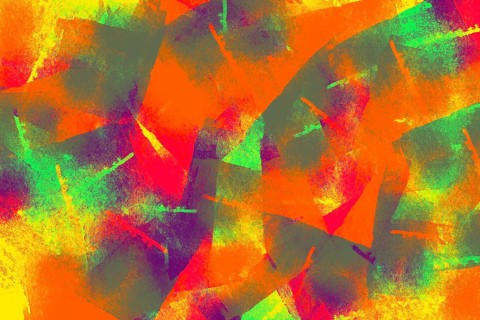 Vibrant abstract background showcasing an explosion of orange, green, and red hues with textured