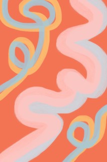 An illustration featuring a pastel color background with abstract, flowing wave patterns. Soft hues