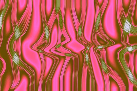 A vibrant abstract pattern with pink and green wavy lines, creating a dynamic visual effect.