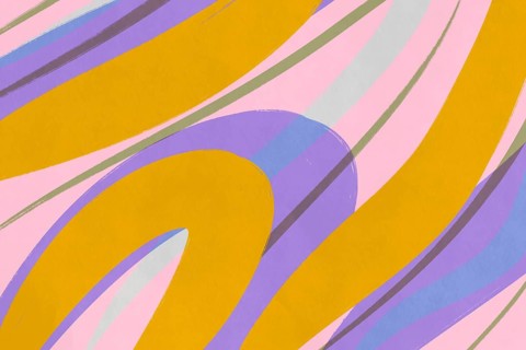 An abstract illustration featuring smooth, wavy lines in a blend of pastel and vibrant colors such