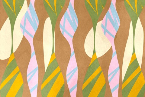 A seamless abstract background featuring a stylized pattern with wavy shapes in pink, green,