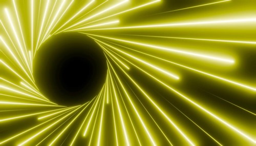 Abstract rendering featuring a glowing green tunnel with dynamic lines radiating towards a central
