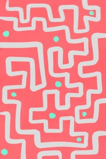 An eye-catching minimalistic illustration featuring a twisting white maze on a soft pink background