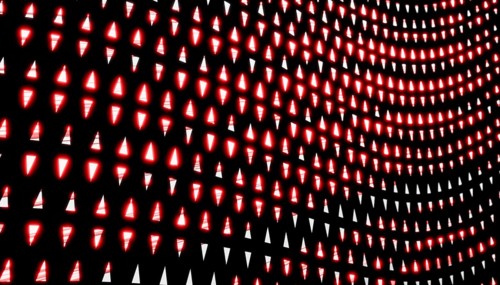 A dynamic 3D render featuring a wave pattern with vibrant red and white light shapes, inspired by