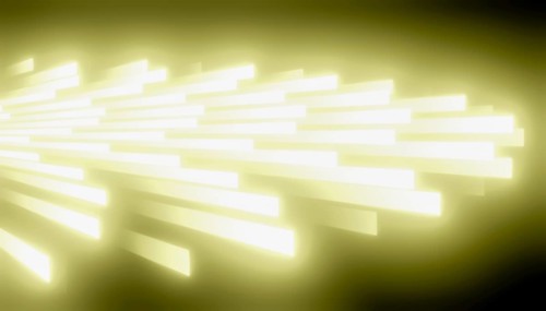 Abstract rendering luminous pattern showcasing horizontal glowing yellow bars on a dark background.