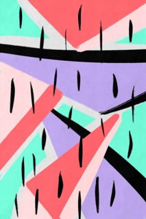 This vibrant minimalistic illustration features geometric shapes in pastel colors intersected by