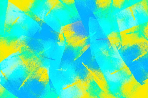 Vibrant abstract art featuring striking blue and yellow brush strokes over a roughly textured