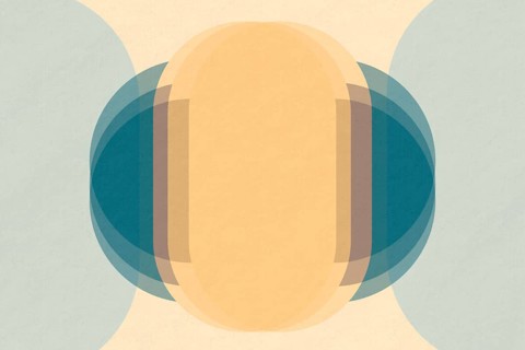 A minimalist abstract design with overlapping geometric shapes in muted tones. The harmonious blend