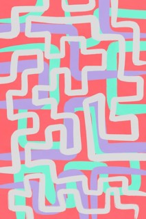 This image features a minimalistic illustration of an abstract maze pattern drawn with thick,