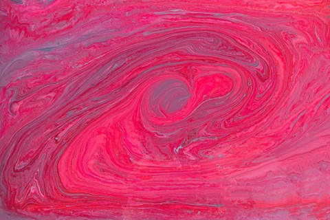 A striking abstract art piece featuring acrylic paint pink and red swirls. This fluid acrylic