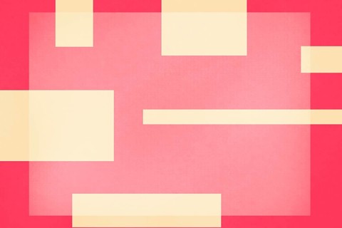 Stylish minimalist illustration featuring overlapping geometric shapes in shades of red and beige,