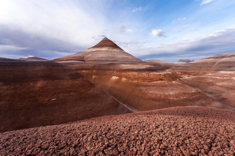 Scenic view of Hanksville Bentonite hills in Utah, USA. The striking patterns and hues create a
