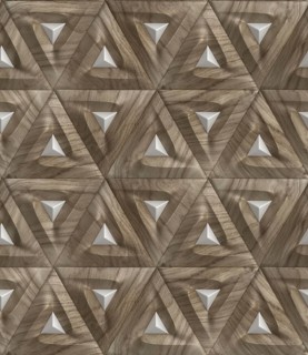 This 3D illustration showcases a geometric pattern featuring triangular shapes with a wood texture.