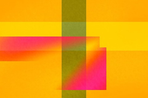 A vibrant abstract illustration featuring geometric blocks of bold colors like yellow, orange,