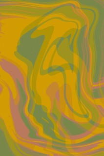 This abstract illustration features fluid, swirling shapes in earthy tones of green, yellow, and
