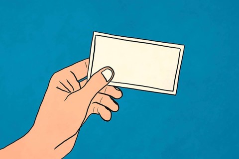 Illustration of a hand holding a blank ticket against a blue background. Perfect for themes related