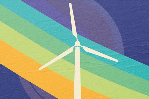 A wind turbine stands tall at an eco-friendly farm, symbolizing the commitment to renewable energy.