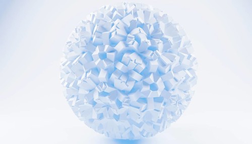 An elegant 3D render showcasing an abstract white geometric sphere composed of numerous irregular