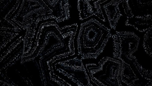 This abstract 3D render features a complex pattern of star-like shapes and swirling lines in