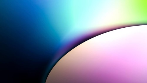 An abstract digital illustration featuring a spherical gradient with vibrant colors blending into a
